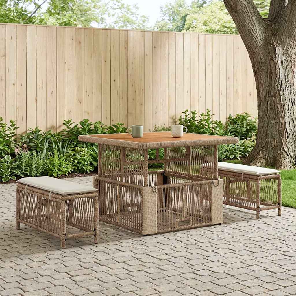 Set da Pranzo per Giardino 3 pcs Beige e Crema polyrattan | homemem39