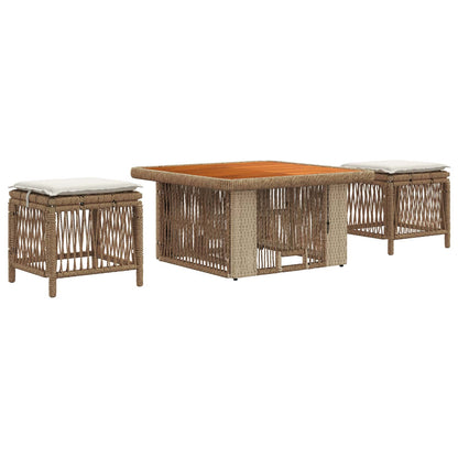 Set da Pranzo per Giardino 3 pcs Beige e Crema polyrattan | homemem39