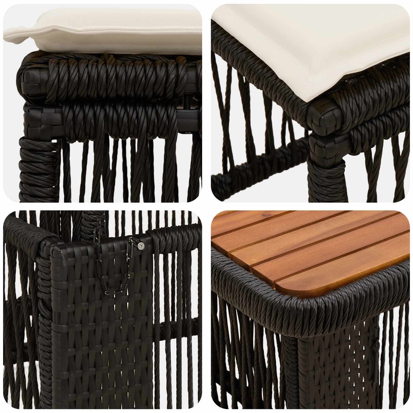 Set da Pranzo per Giardino 3 pcs Nero e Crema polyrattan | homemem39