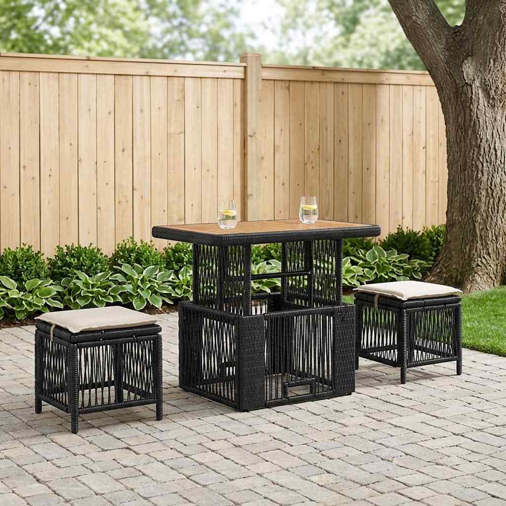 Set da Pranzo per Giardino 3 pcs Nero e Crema polyrattan | homemem39