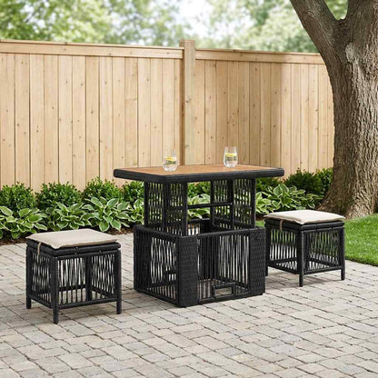 Set da Pranzo per Giardino 3 pcs Nero e Crema polyrattan | homemem39