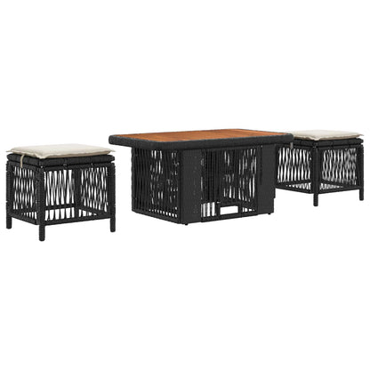 Set da Pranzo per Giardino 3 pcs Nero e Crema polyrattan | homemem39