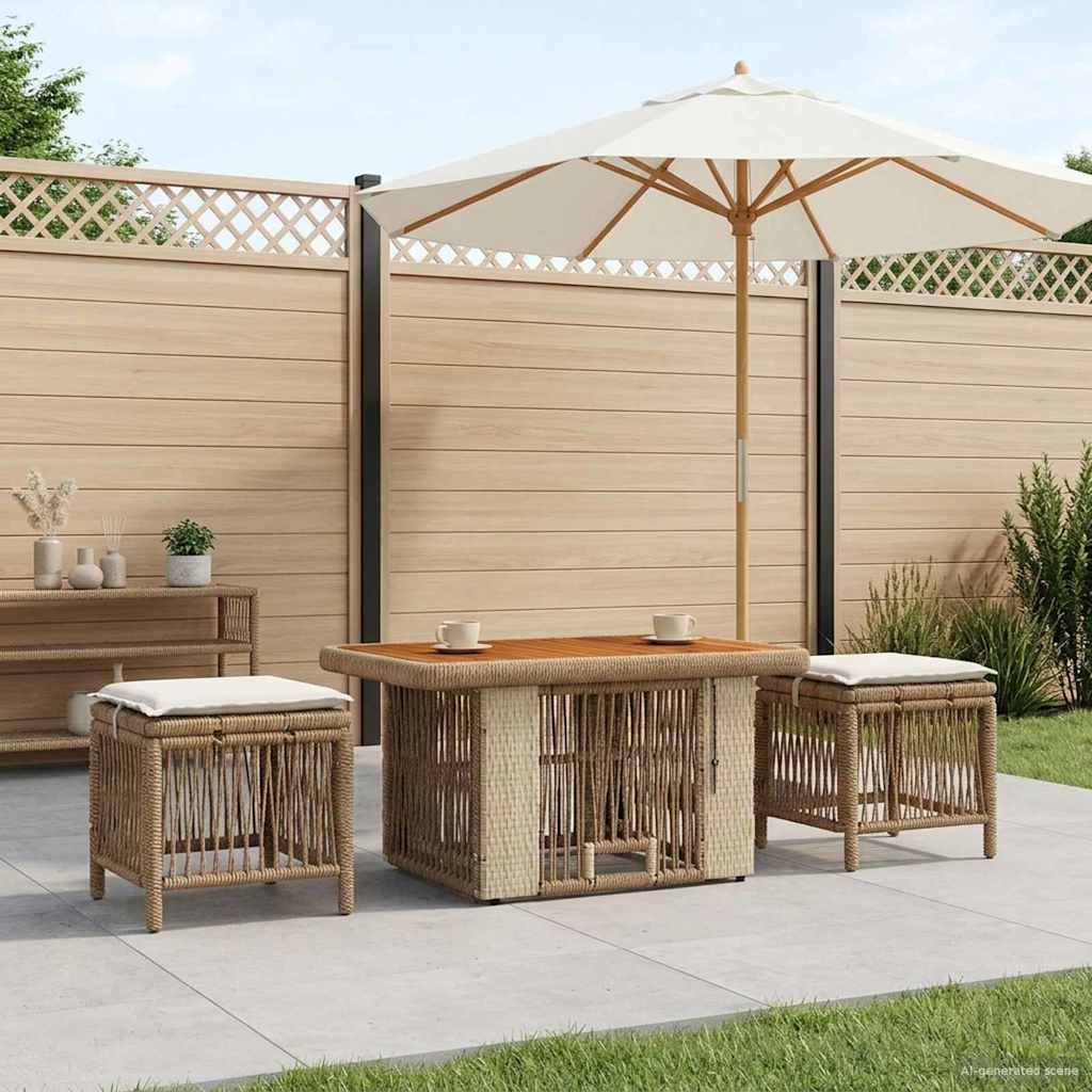 Set da Pranzo per Giardino 3 pcs Beige e Crema polyrattan | homemem39