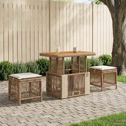 Set da Pranzo per Giardino 3 pcs Beige e Crema polyrattan | homemem39