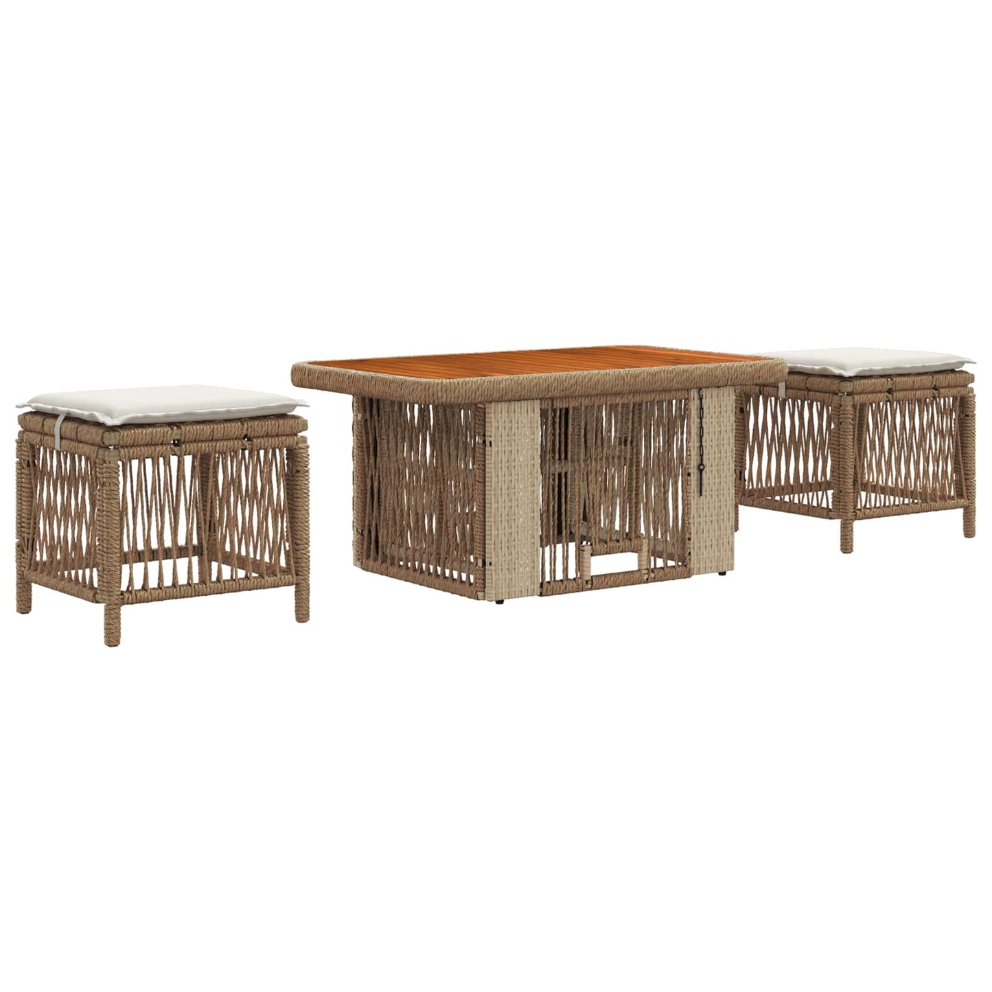 Set da Pranzo per Giardino 3 pcs Beige e Crema polyrattan | homemem39