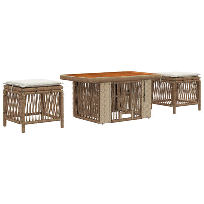 Set da Pranzo per Giardino 3 pcs Beige e Crema polyrattan | homemem39