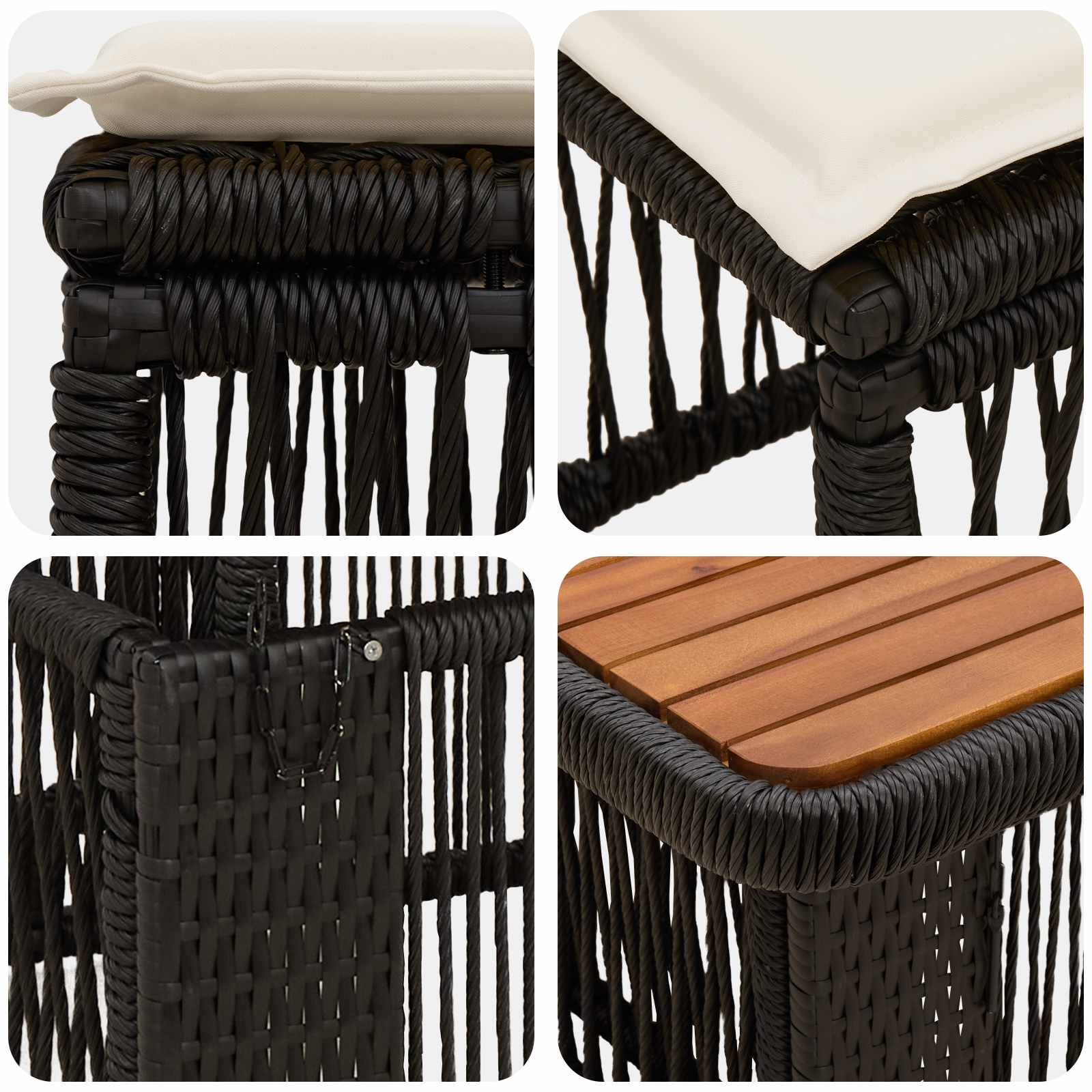 Set da Pranzo per Giardino 4 pcs Nero e Crema polyrattan | homemem39