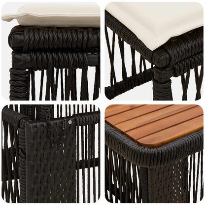 Set da Pranzo per Giardino 4 pcs Nero e Crema polyrattan | homemem39