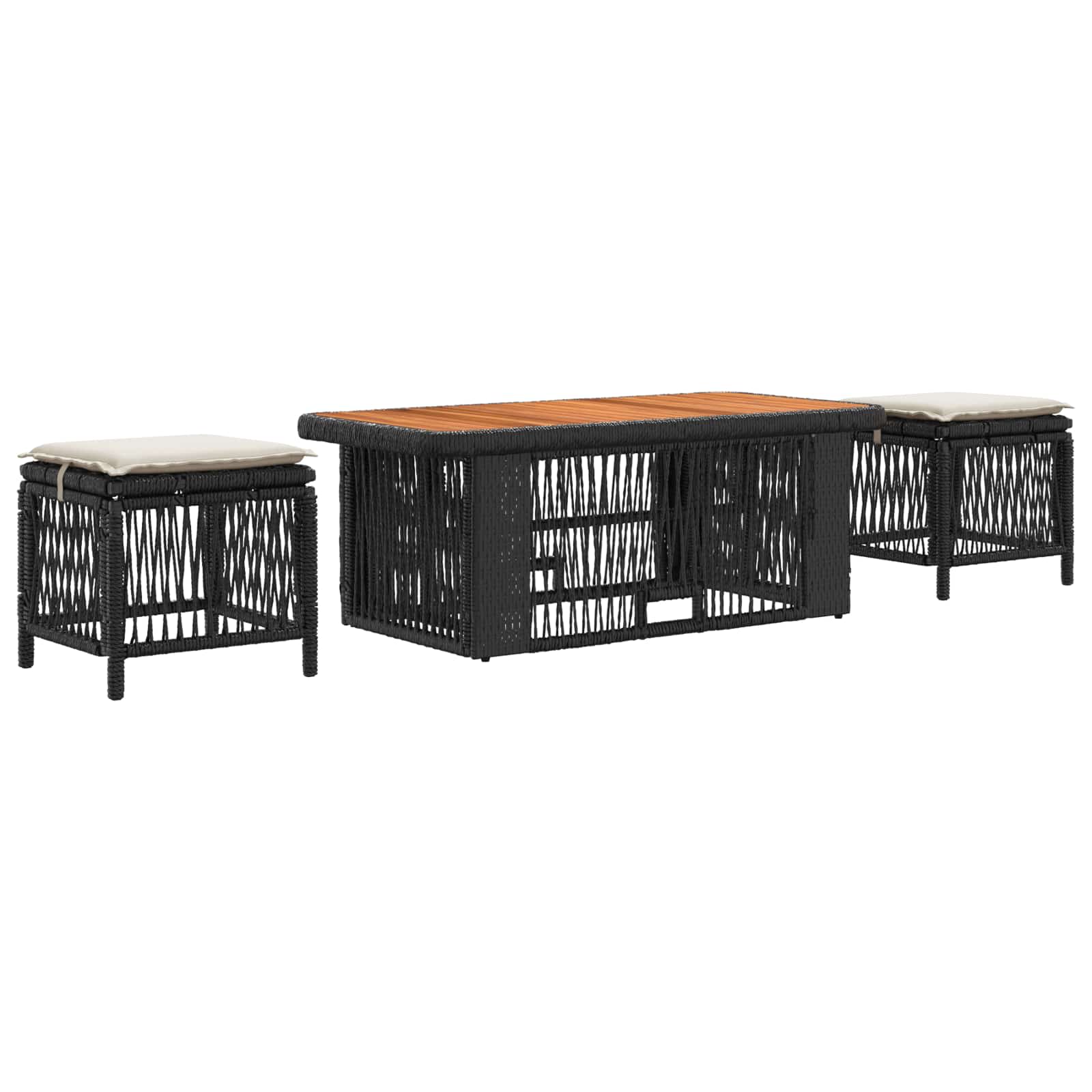 Set da Pranzo per Giardino 4 pcs Nero e Crema polyrattan | homemem39