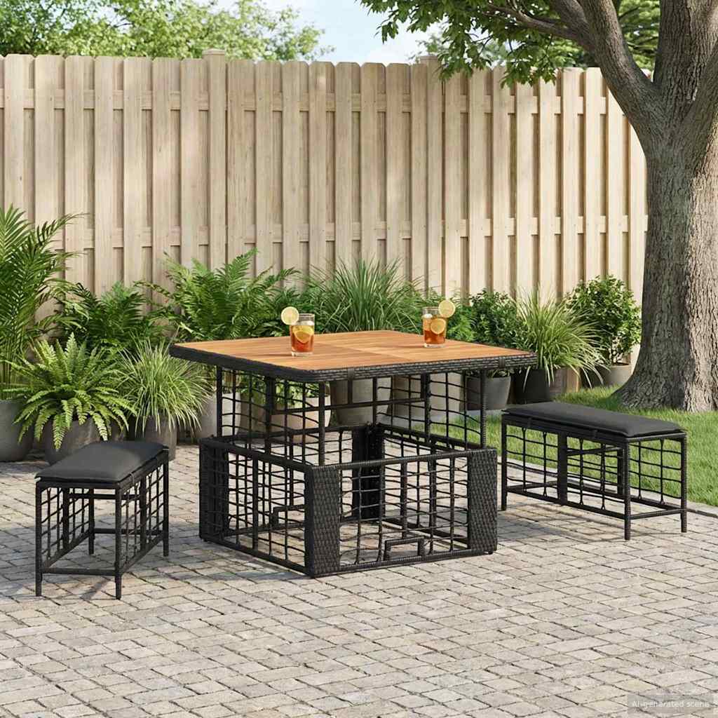 Set da Pranzo per Giardino con cuscino 3 pcs Nero e Grigio | homemem39