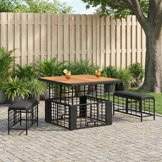 Set da Pranzo per Giardino con cuscino 3 pcs Nero e Grigio