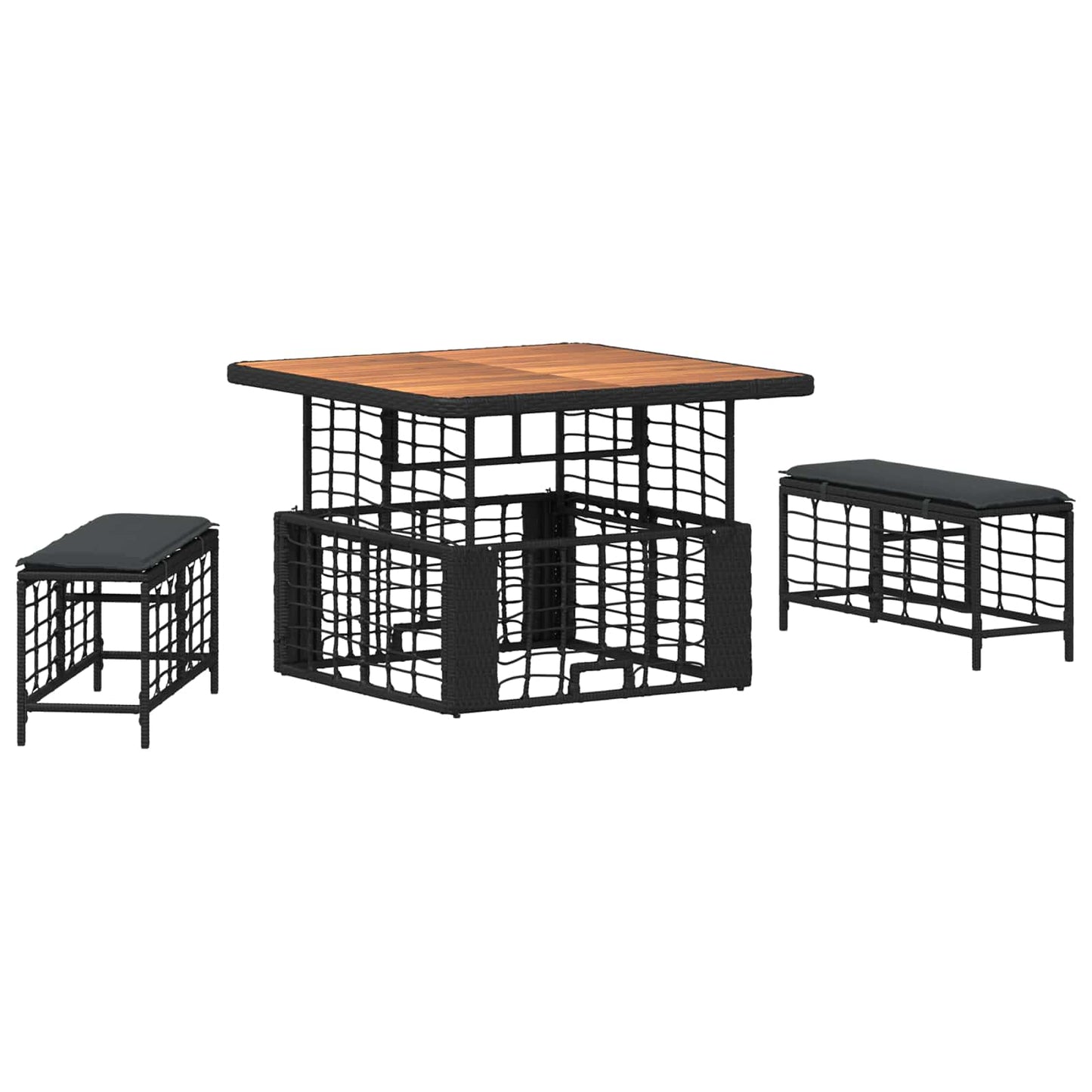 Set da Pranzo per Giardino con cuscino 3 pcs Nero e Grigio | homemem39