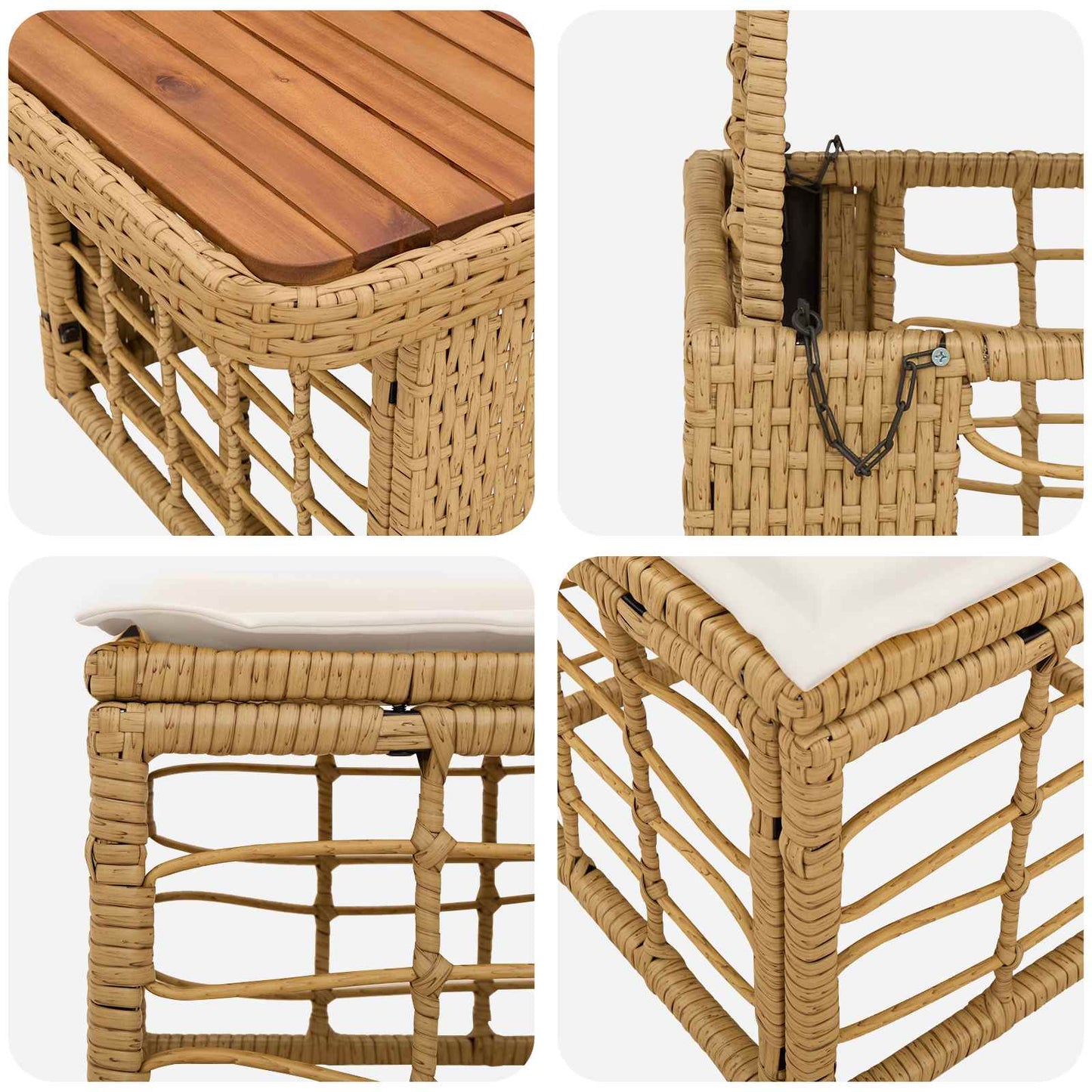 Set da Pranzo per Giardino con cuscino 3 pcs Naturale e Bianco | homemem39