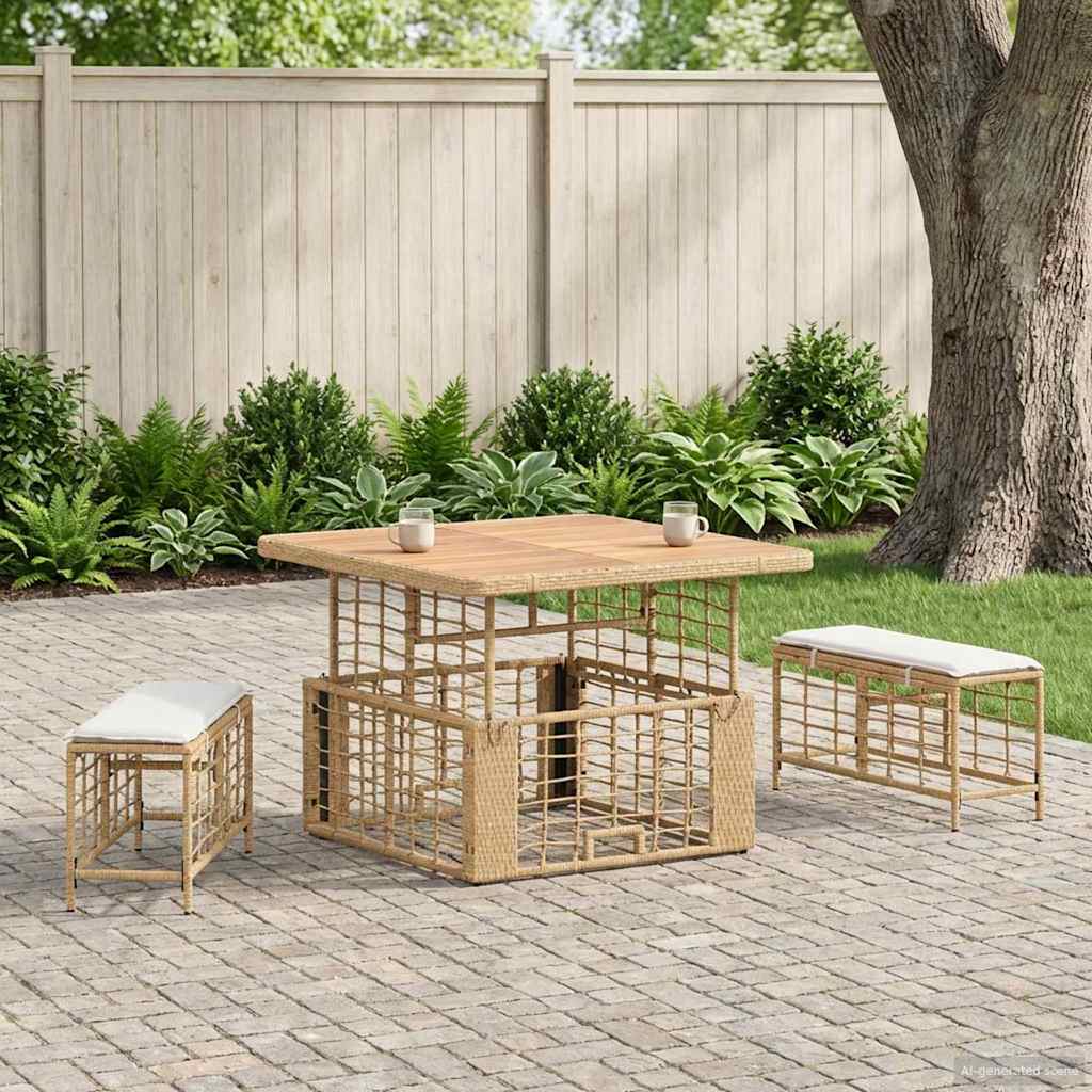 Set da Pranzo per Giardino con cuscino 3 pcs Naturale e Bianco | homemem39