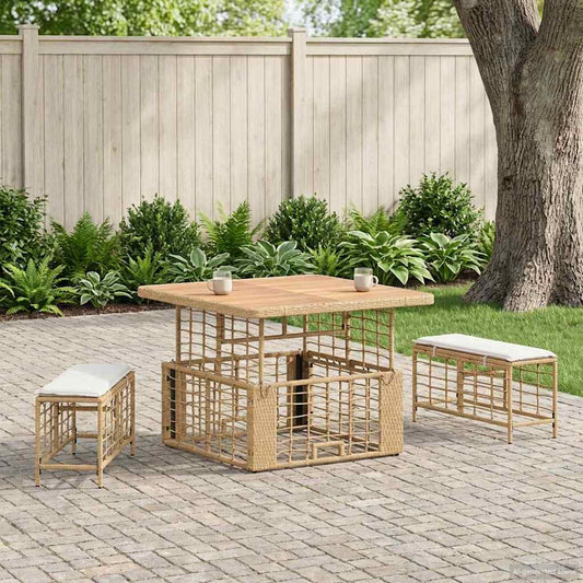 Set da Pranzo per Giardino con cuscino 3 pcs Naturale e Bianco | homemem39