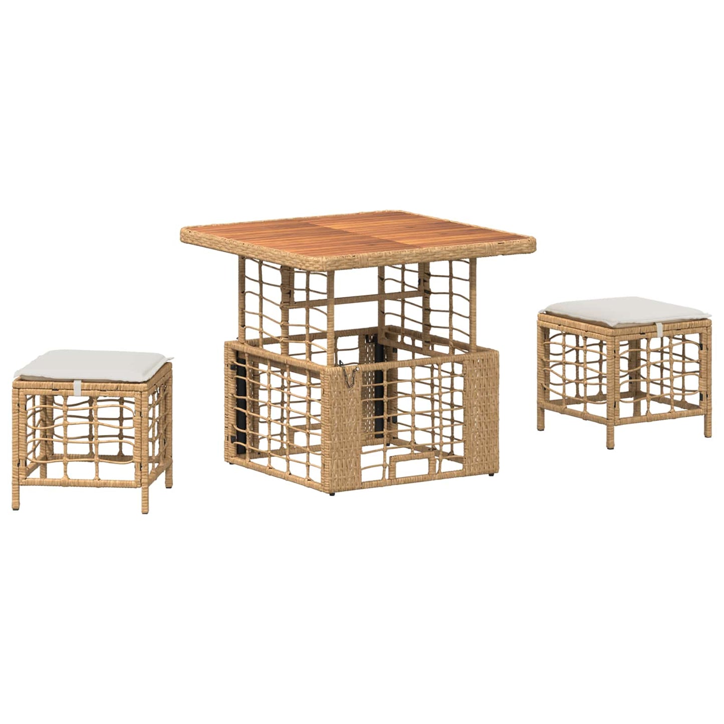 Set da Pranzo per Giardino con cuscino 3 pcs Naturale e Bianco