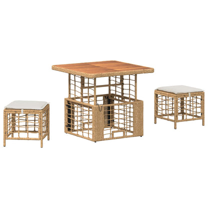 Set da Pranzo per Giardino con cuscino 3 pcs Naturale e Bianco