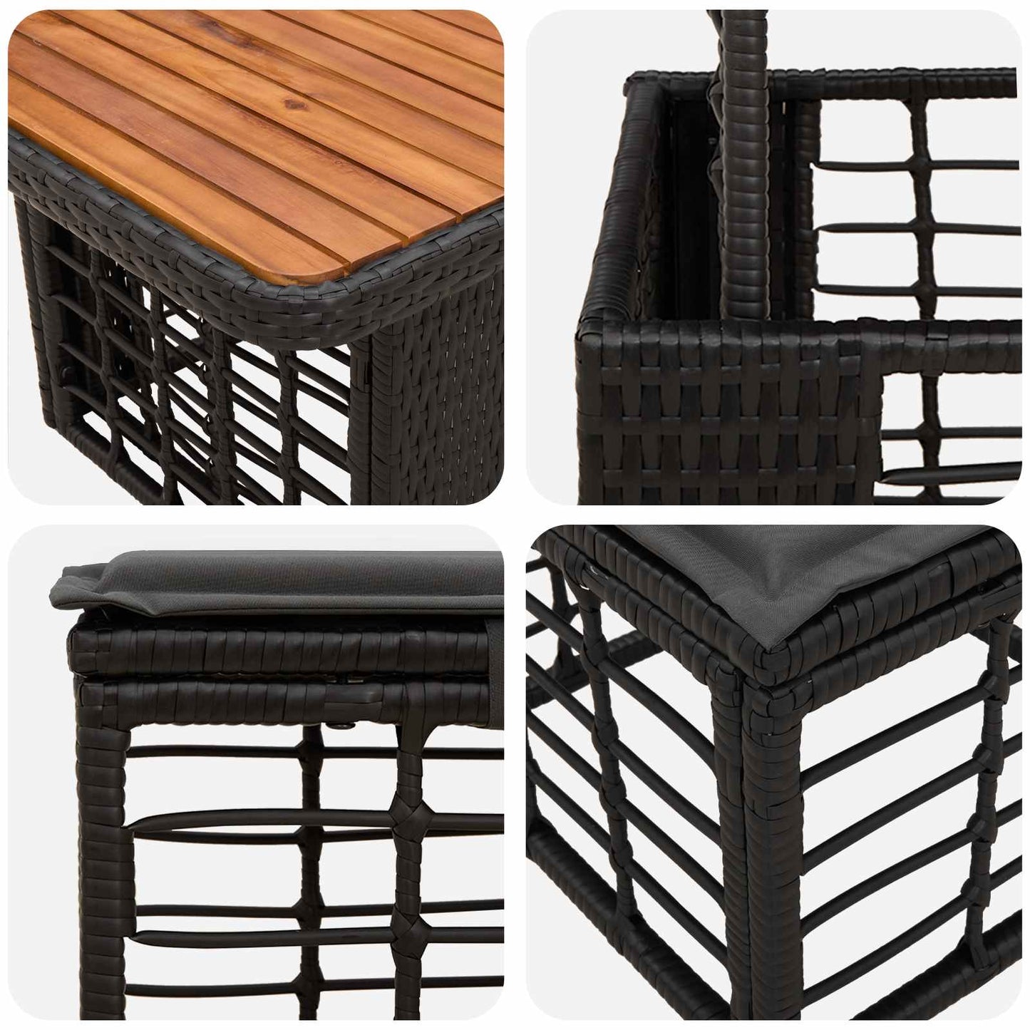 Set da Pranzo per Giardino con cuscino 3 pcs Nero e Grigio | homemem39