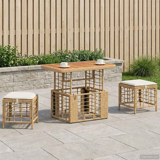 Set da Pranzo per Giardino con cuscino 3 pcs Naturale e Bianco | homemem39