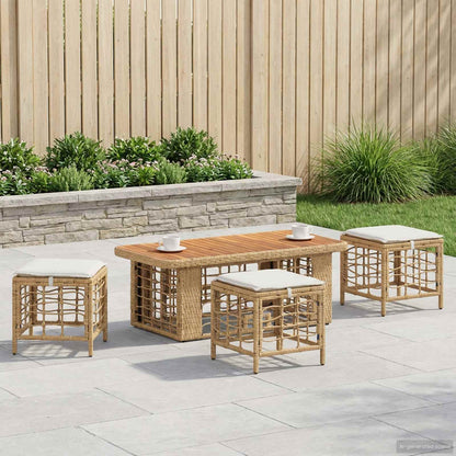 Set da Pranzo per Giardino con cuscino 4 pcs Naturale e Bianco