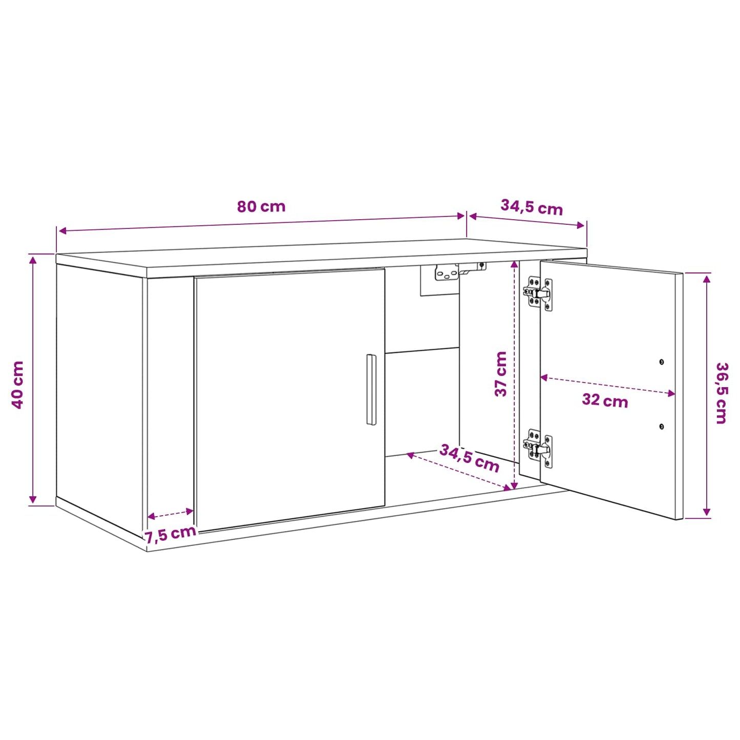 Set Mobile TV da Parete 3 pcs Legno vecchio 80 x 34,5 x 40 cm
