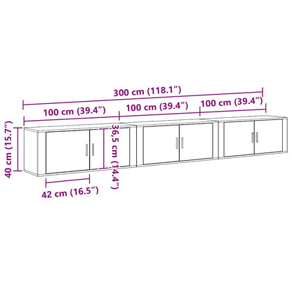 Set Mobile TV da Parete 3 pcs Legno vecchio 100 x 34,5 x 40 cm