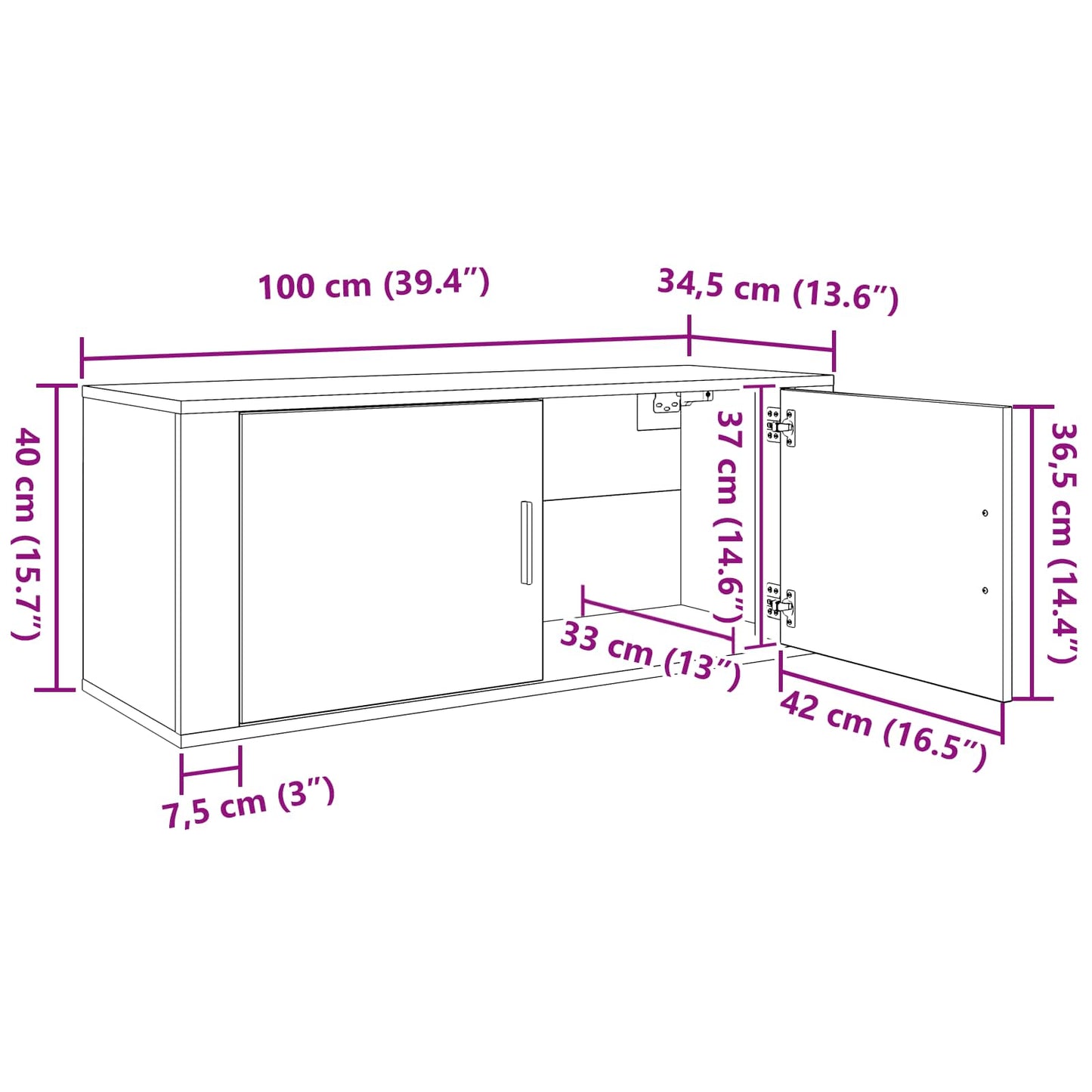 Set Mobile TV da Parete 2 pcs Legno vecchio 100 x 34,5 x 40 cm