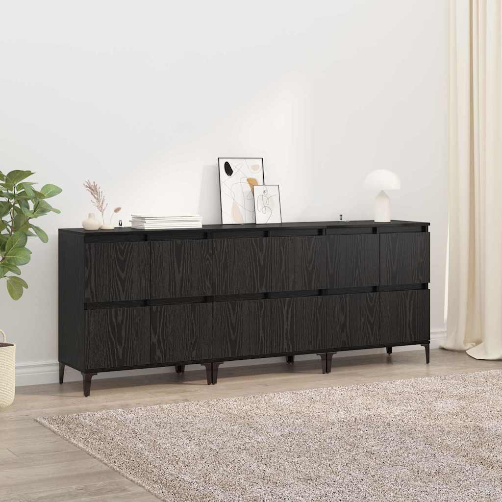 Sideboards 3 pcs Rovere Nero 60 x 35 x 70 cm Legno multistrato
