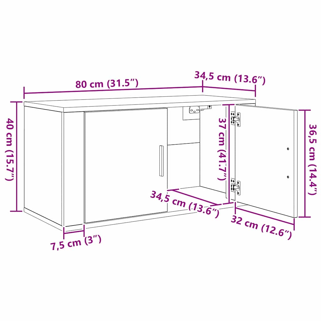 Set Mobile TV da Parete 3 pcs Rovere Nero 80 x 34,5 x 40 cm
