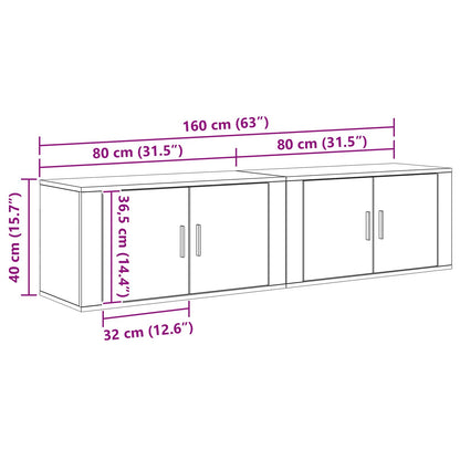 Set Mobile TV da Parete 2 pcs Rovere Nero 80 x 34,5 x 40 cm