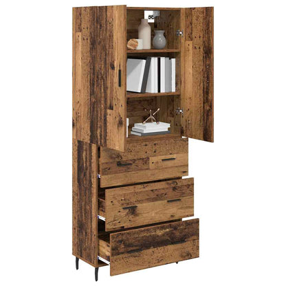 Credenza 2 pcs Legno vecchio Legno Stratificato e Vetro