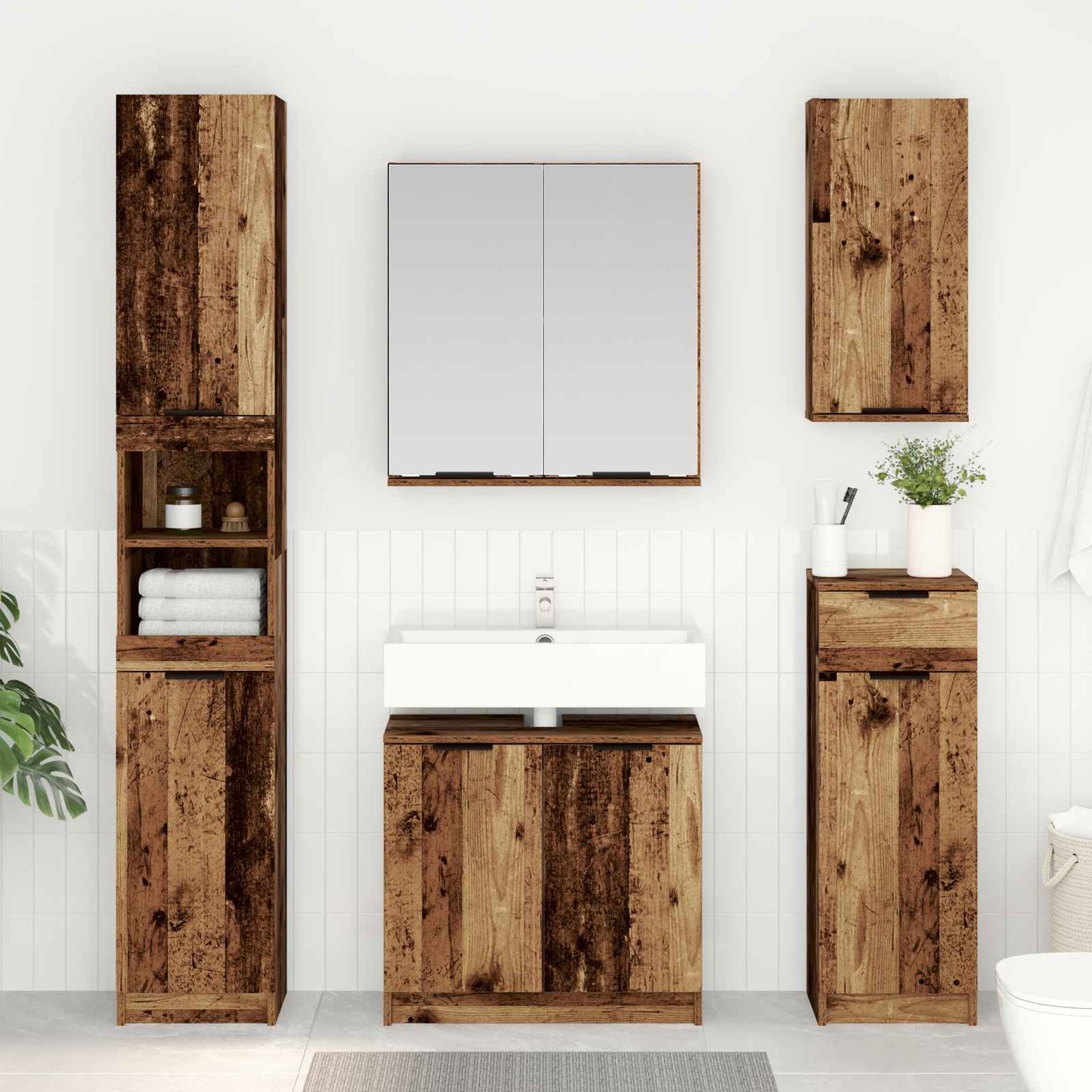 Set di mobili per il bagno con cassetto 5 pcs Legno vecchio