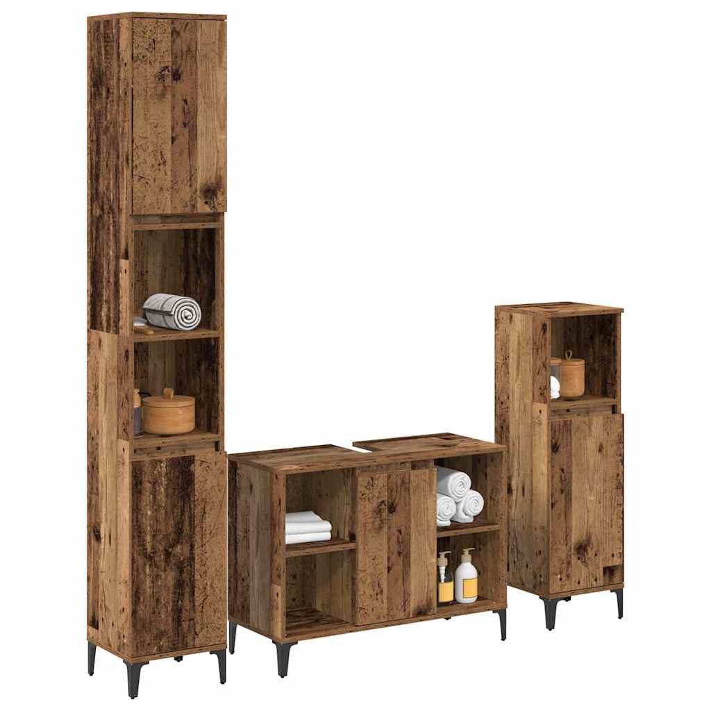 Set di mobili per il bagno con lo scaffale 3 pcs Legno vecchio | homemem39