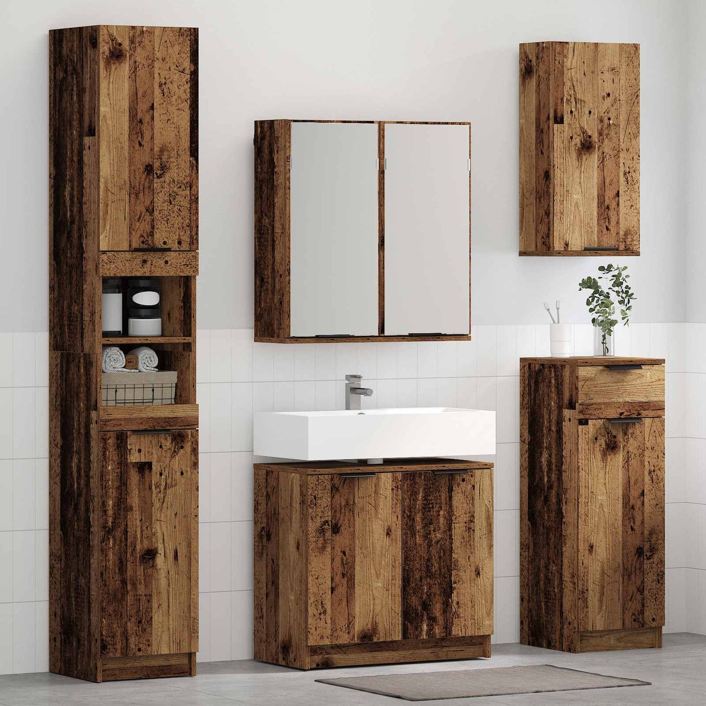 Set di mobili per il bagno con cassetto 4 pcs Legno vecchio