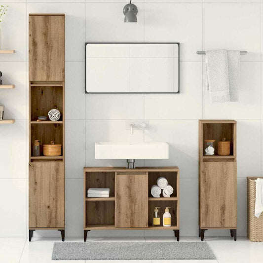 Set di mobili per il bagno 3 pz Rovere artigianale | homemem39