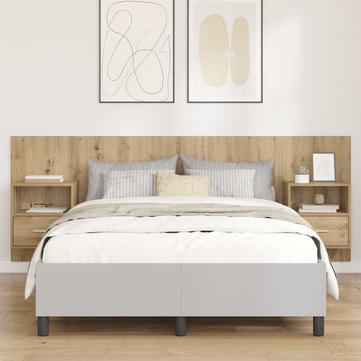 Testata con Comodino 3 pcs Rovere artigianale Legno multistrato