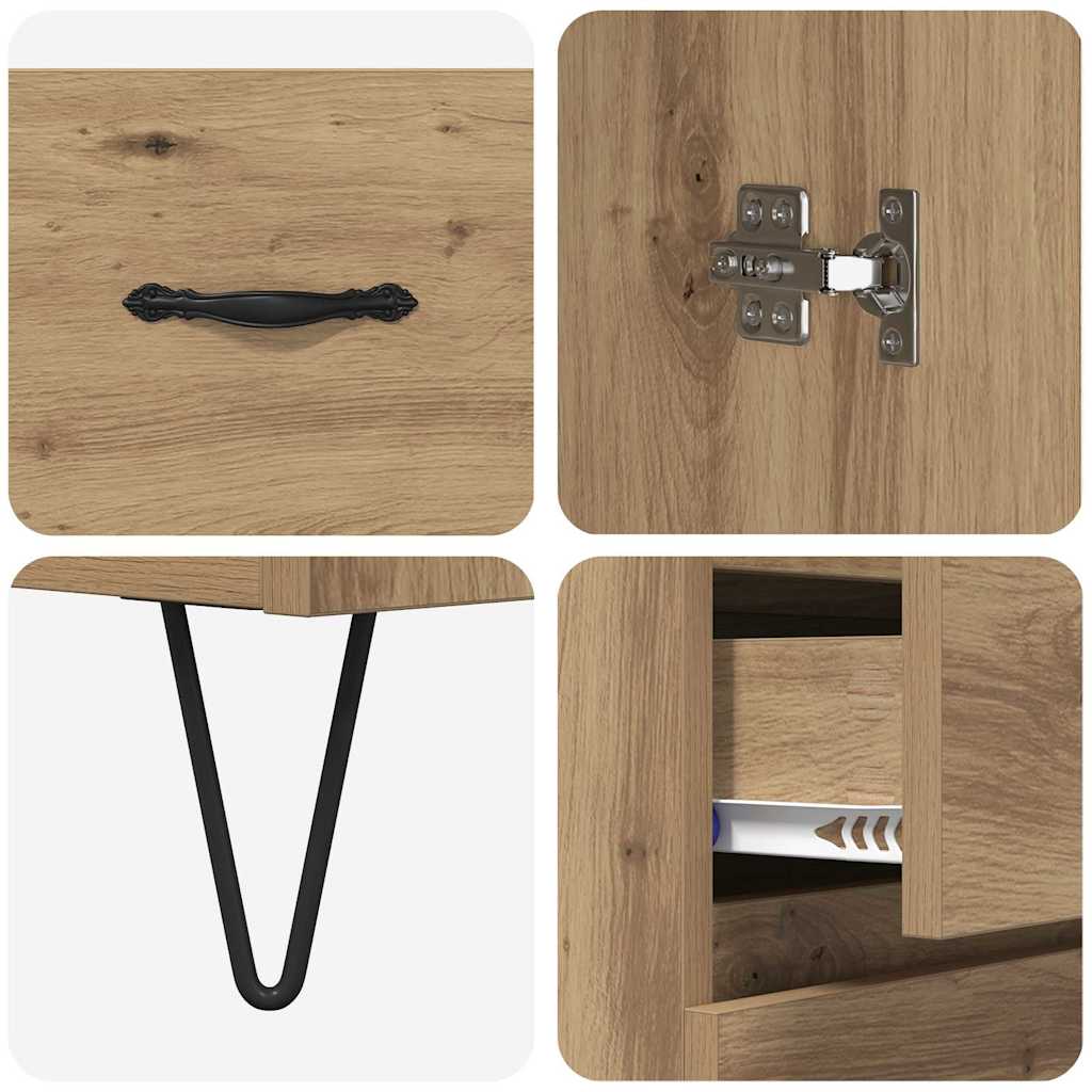 Credenza 2 pcs Rovere artigianale Legno ingegnerizzato e vetro