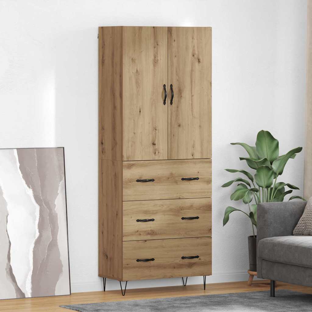 Credenza 2 pcs Rovere artigianale Legno ingegnerizzato e vetro