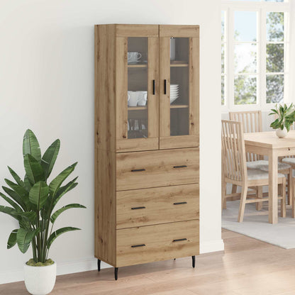 Credenza 2 pcs Rovere artigianale Legno Stratificato e Vetro