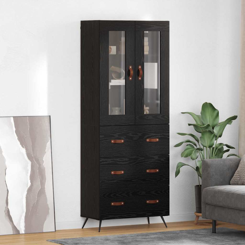 Armadietto alto con ripiano 2 pcs Rovere Nero Legno multistrato