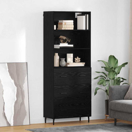 Credenza con cassetto Rovere Nero 69,5 x 34 x 180 cm