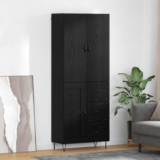 Credenza 2 pcs Rovere Nero Legno ingegnerizzato e vetro