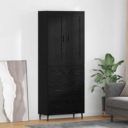 Credenza 2 pcs Rovere Nero Legno Stratificato e Vetro