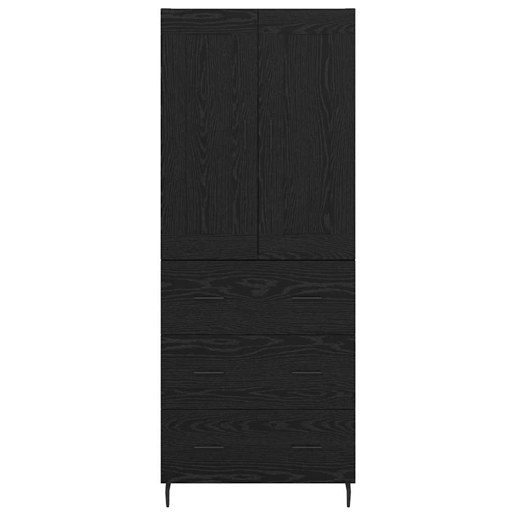 Credenza 2 pcs Rovere Nero Legno Stratificato e Vetro