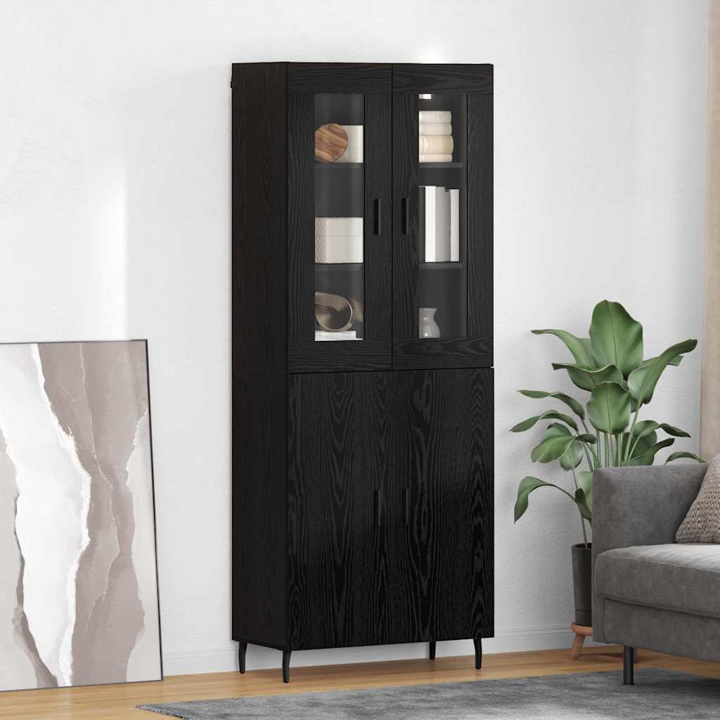 Credenza 2 pcs Rovere Nero Legno multistrato