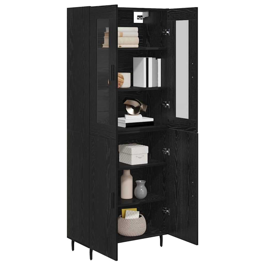 Credenza 2 pcs Rovere Nero Legno multistrato
