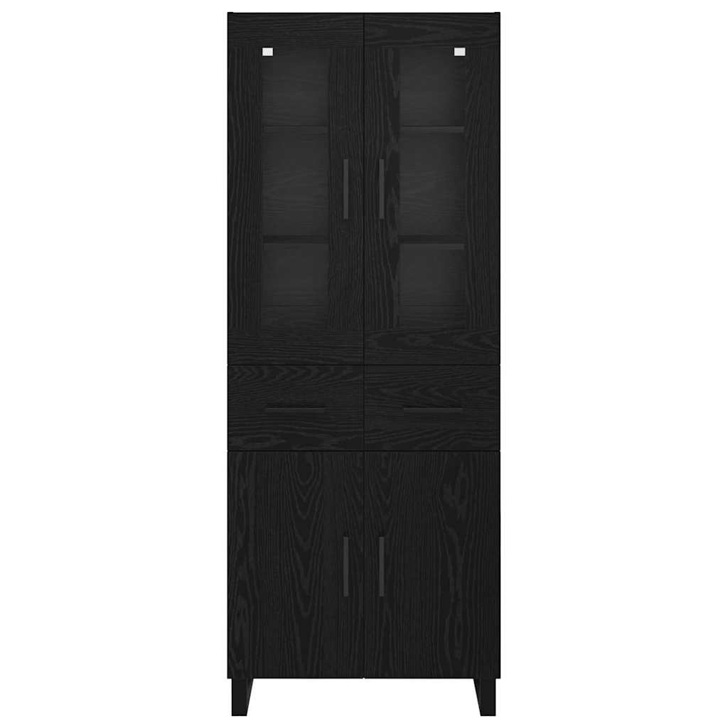 Credenza 2 pcs Rovere Nero Legno Stratificato e Vetro