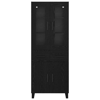 Credenza 2 pcs Rovere Nero Legno Stratificato e Vetro