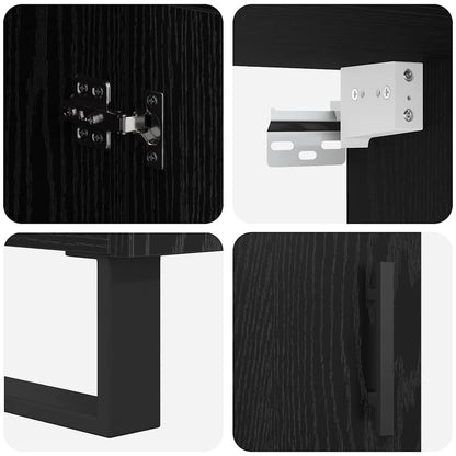 Credenza 2 pcs Rovere Nero Legno Stratificato e Vetro