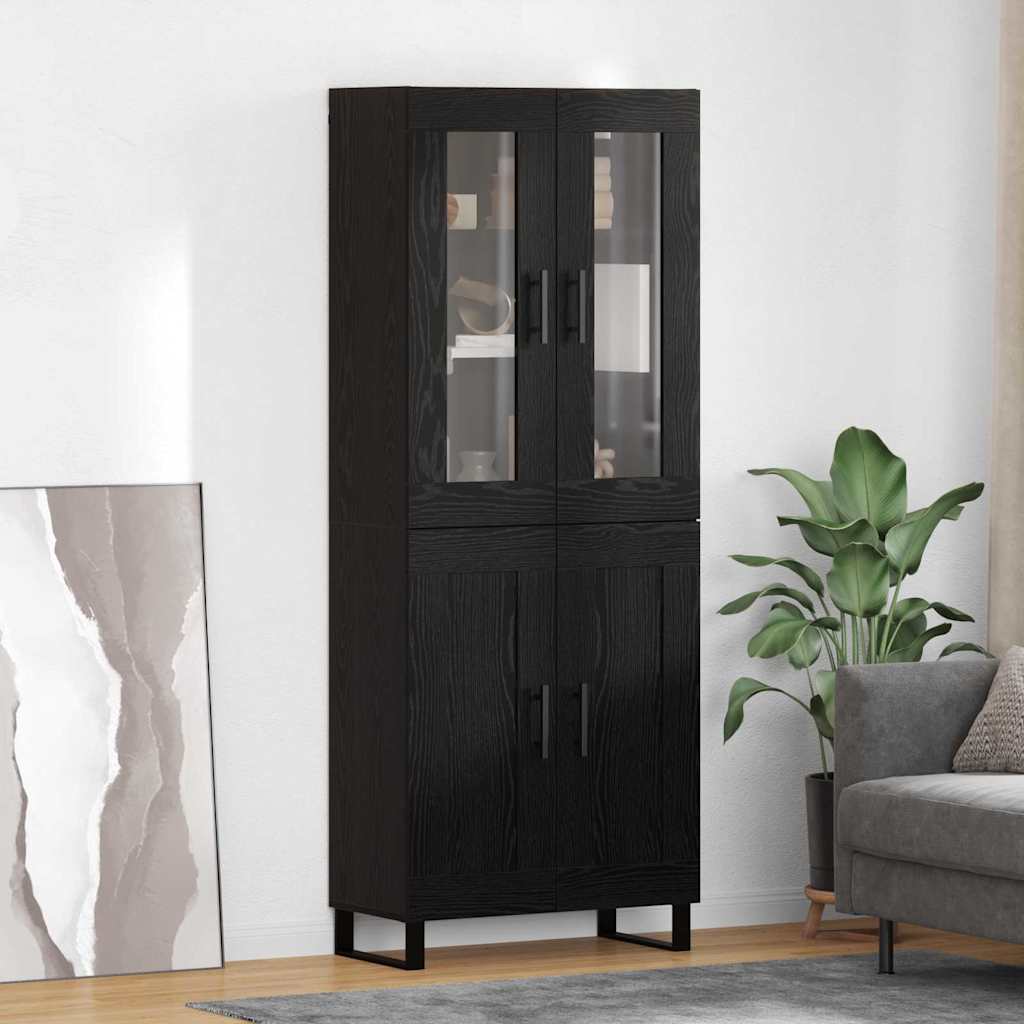 Credenza 2 pcs Rovere Nero Legno Stratificato e Vetro
